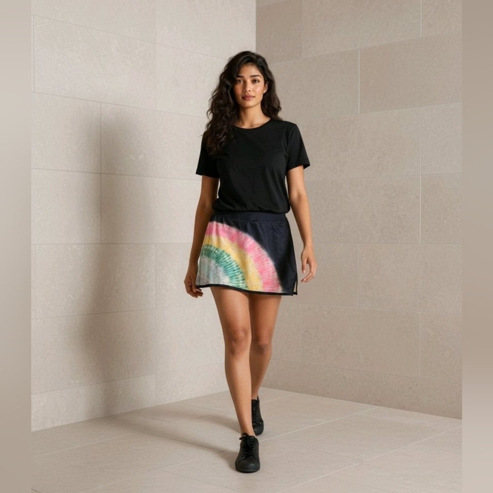 Crown & Ivy Rainbow Tie Dye Skort Womens XL Black Athletic Skirt w/ Shorts Liner - Picture 11 of 11